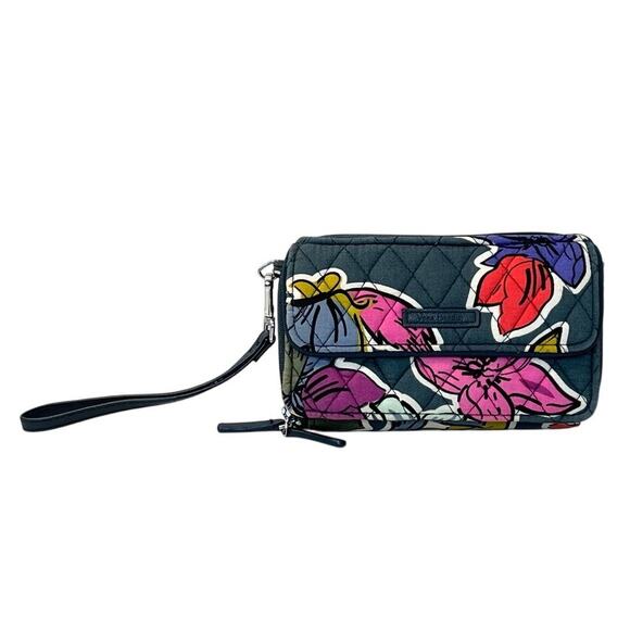 Vera Bradley All in One Zip Around Green Falling Flowers Quilted Wallet RFID - Picture 1 of 9